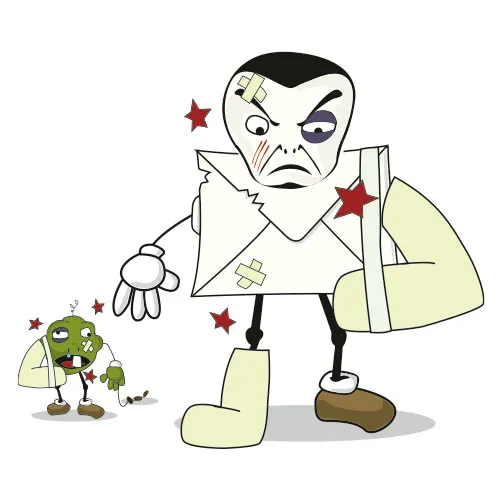 Illustration en dessin vectoriel montrant les résultats d'un virus informatique neutralisé