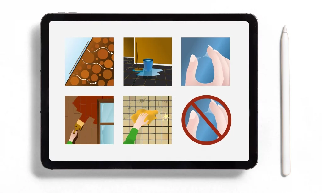 Pictogramme en dessin vectoriel pour Leroy Merlin présenté sur une tablette graphique