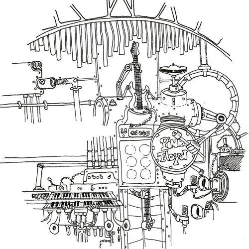 Illustration au feutre noir montrant des machines et des instruments pour illustrer l'article the Man and the Journey