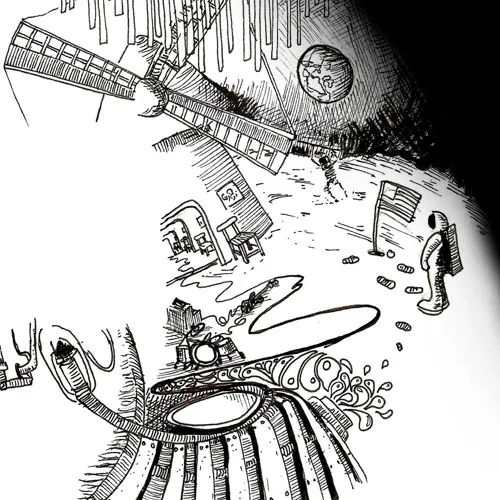 Illustration au feutre pour le livre 1969 tous azimuts de Speak to Me