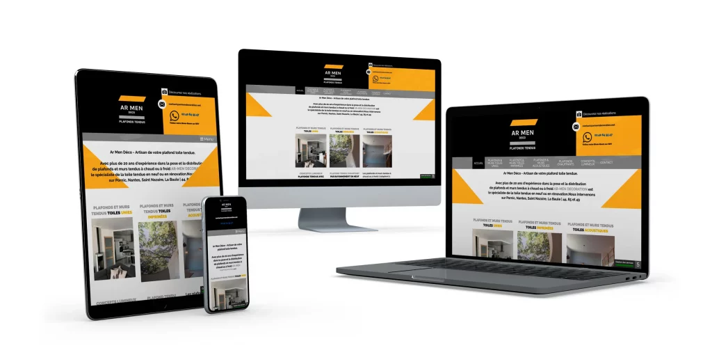 Présentation du site Armen Décoration en version responsive sur Tablette, Smartphone, Ordinateur portable et Ordinateur de bureau.