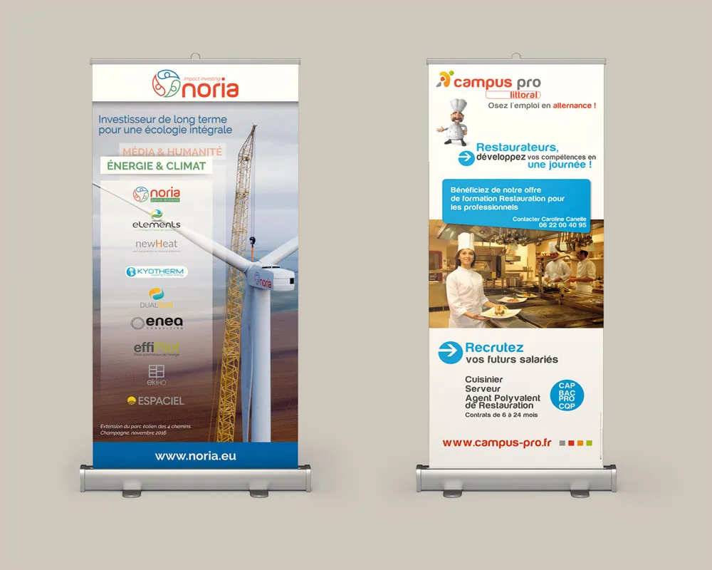 Vignette présentant des kakémonos pour les pages signalétiques intérieures