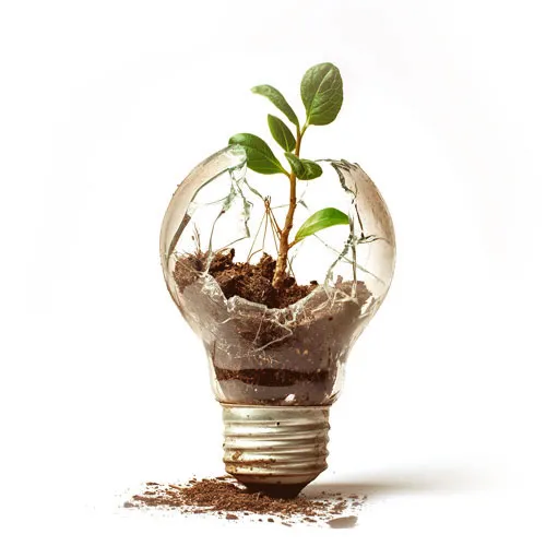 Ampoule avec une plante sortant par le haut représentant l'idée qui évolue